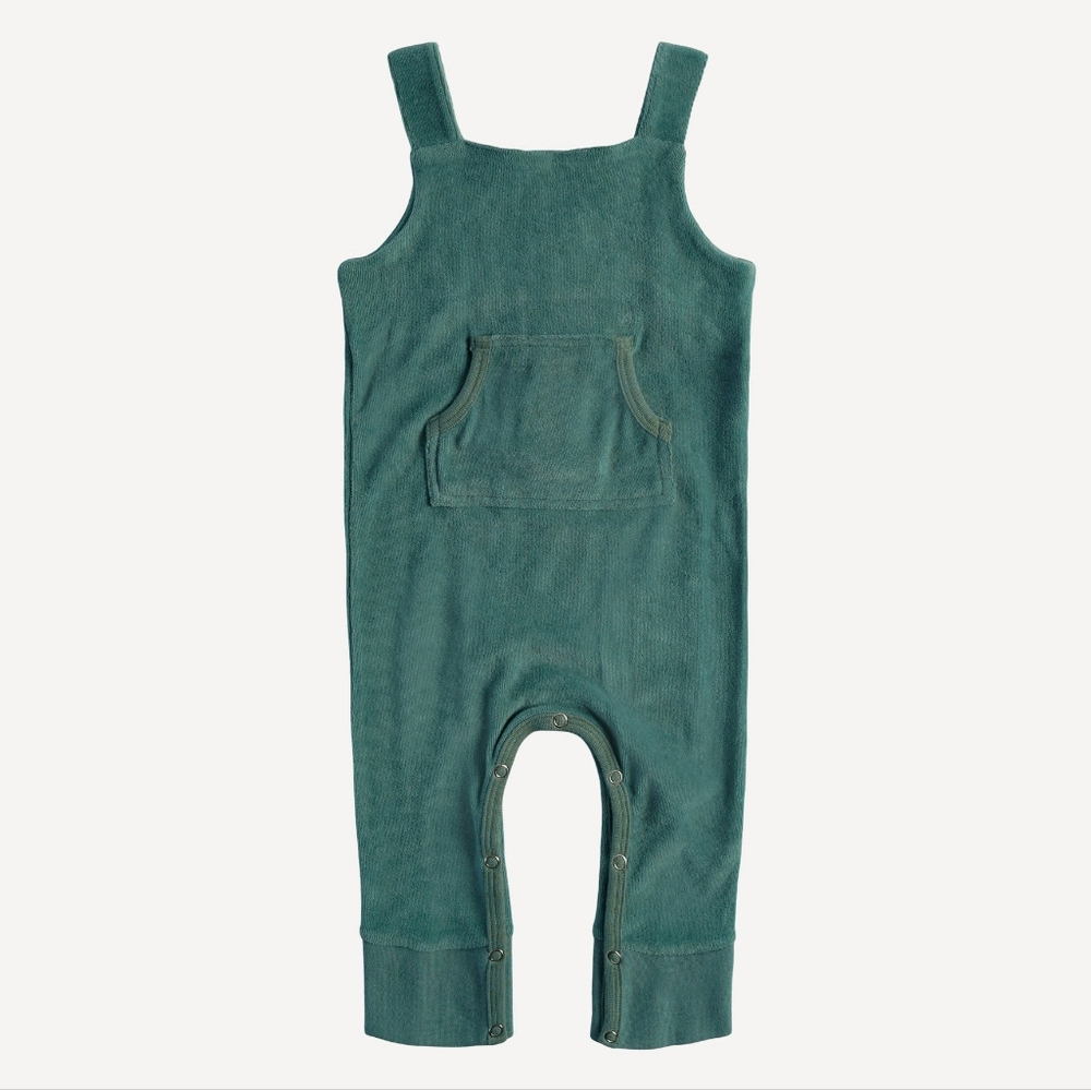 NWT 18-24M Kate Quinn Organics Cotton Velour Overall Sea Pine Blue Aqua Velour